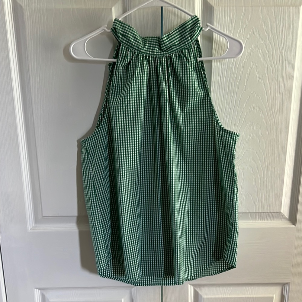 J. Crew Green Gingham Halter Top